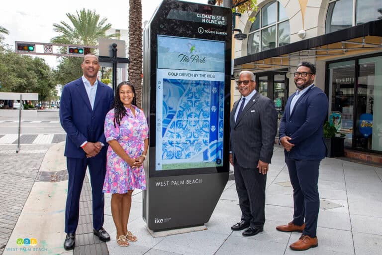 Interactive IKE kiosk in West Palm Beach for visitor information and city services.
