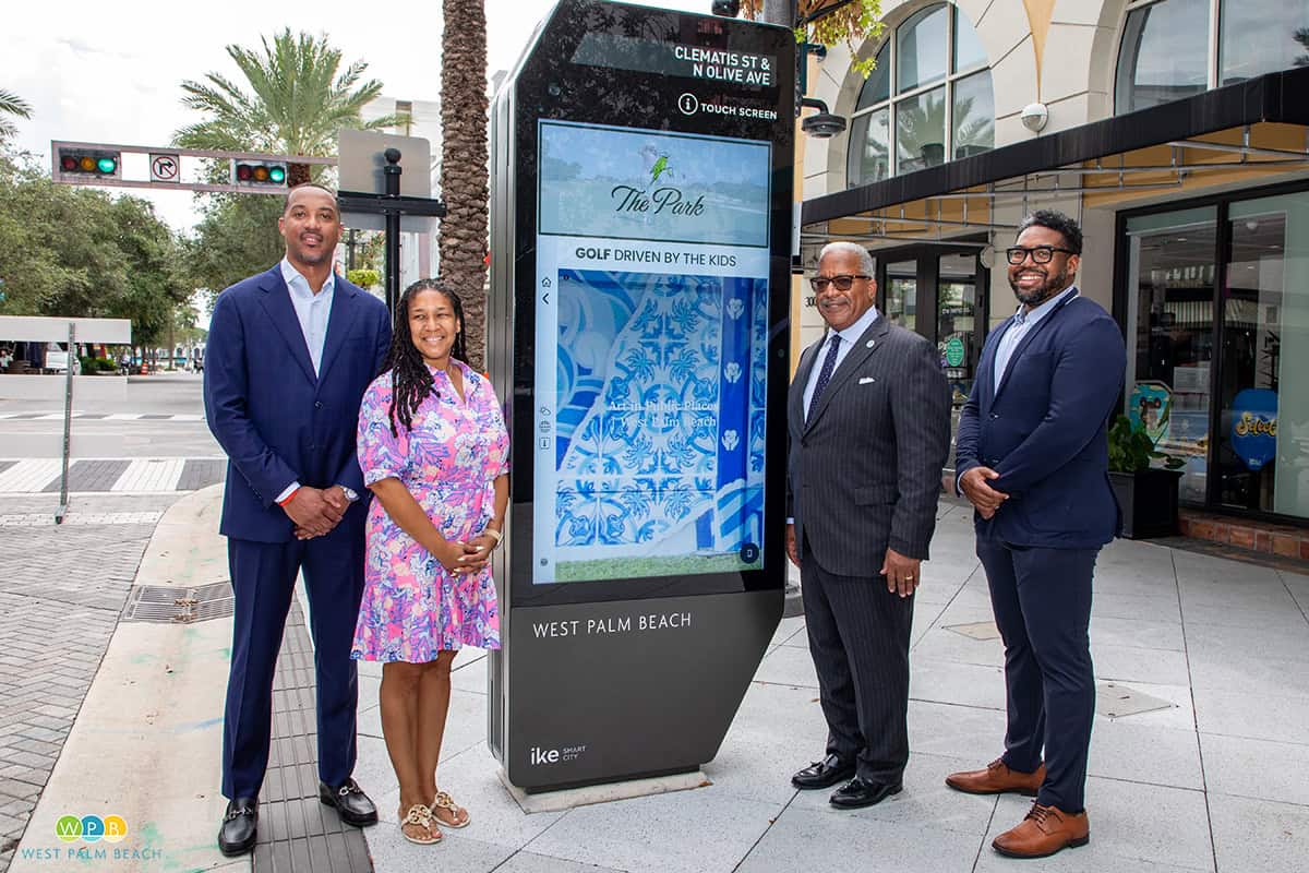 Interactive IKE kiosk in West Palm Beach for visitor information and city services.